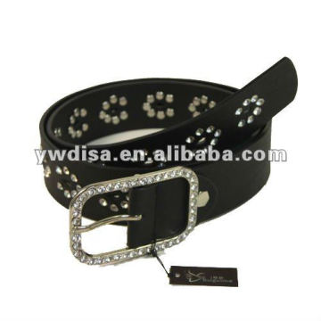 women's PU belt with black PU, clear rhinestones, alloy accessoris with rhodium plated